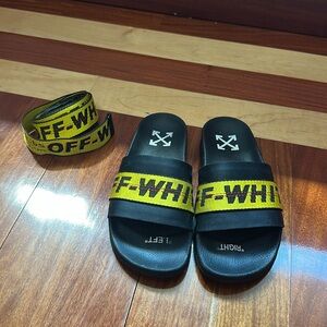 Off-White l Black and Yellow Sandals & Off-White Industrial Belt